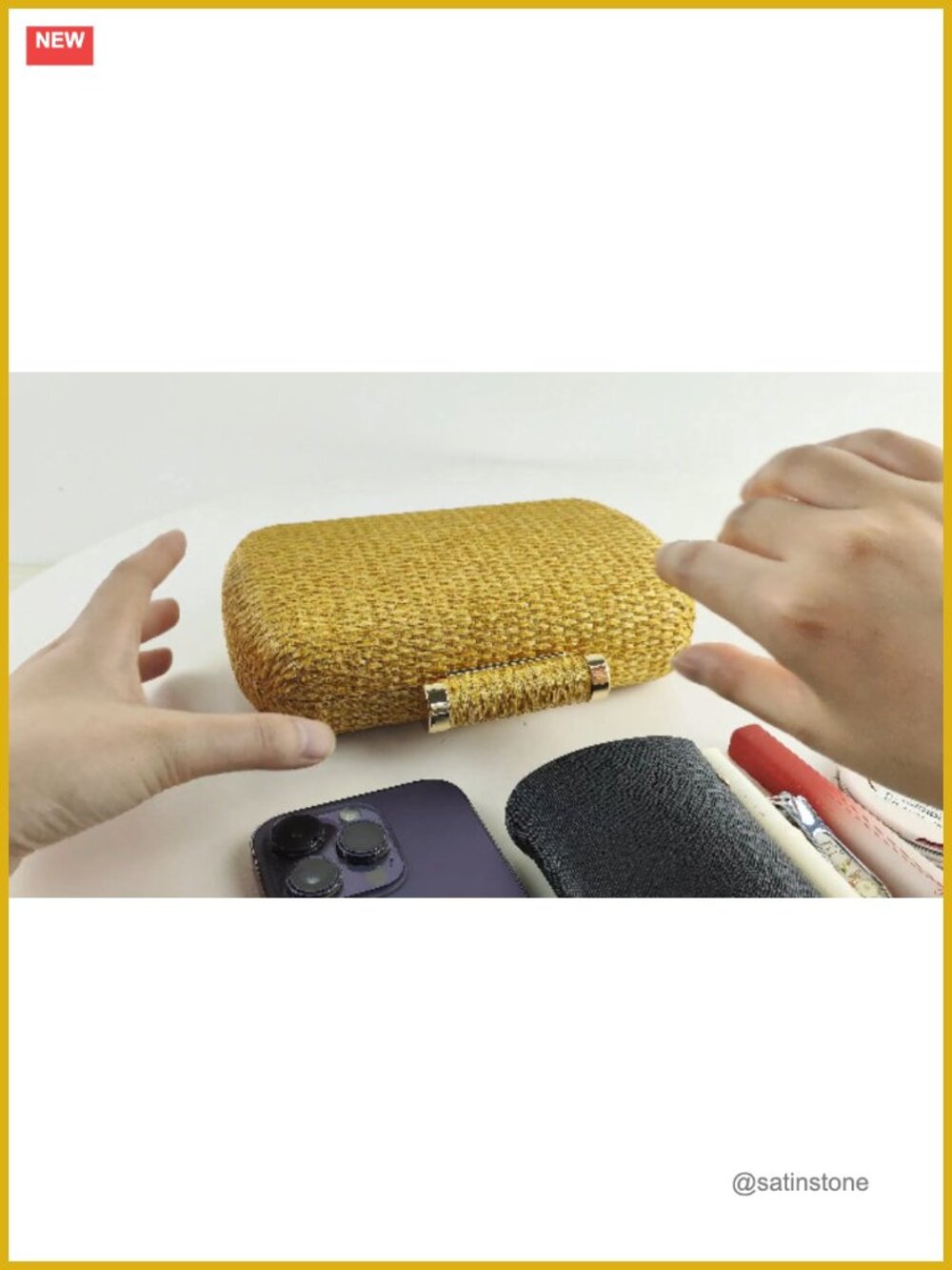 Hand-Woven Wicker Evening Clutch, Raffia Straw Party Beach Bag - Picture 7 of 7